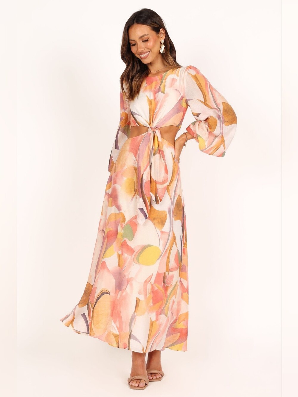 NWT Petal & Pup Laquin Long Sleeve Abstract Artsy Flowy Maxi Dress Size Medium